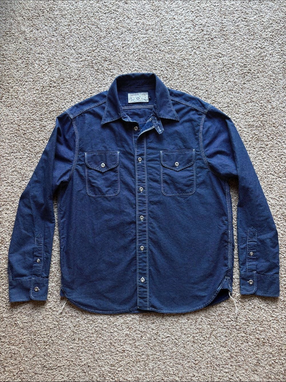 Freenote Cloth Indigo Dot Chinstrap L/S Japanese Cotton Work Shirt Sz L MIUSA